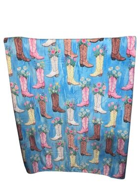 Floral Cowboy Boot Print Minky Plush Blanket